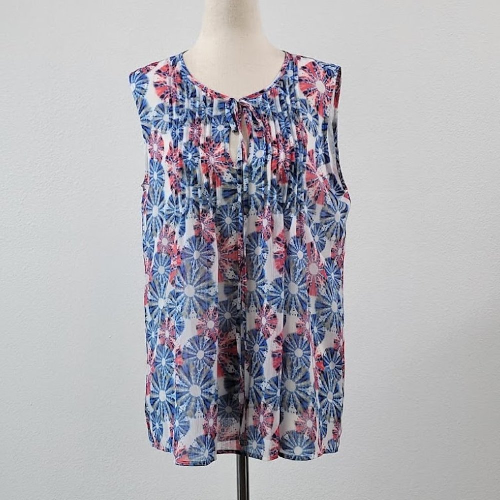 TOMMY HILFIGER pleated bow neck blouse blue Sz M NEW